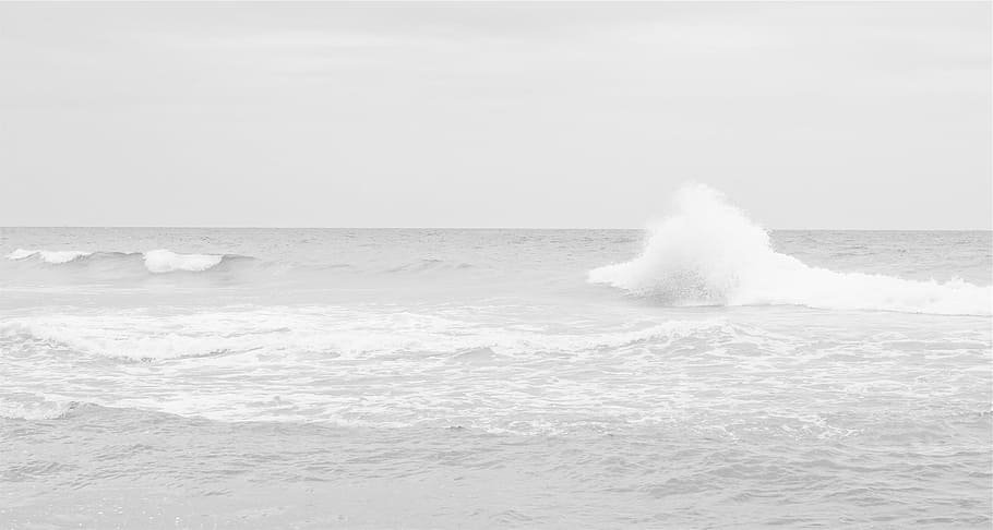 fotografi, gelombang laut, siang hari, putih, laut, gelombang, air, lautan, hitam dan putih, kekuatan di alam