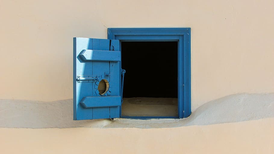 blue wooden cabinet, window, wooden, old, blue, traditional, architecture, paralimni, cyprus, open