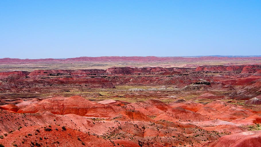 vermelho, montanha, azul, céu, deserto pintado, paisagem, sudoeste, pintado, américa, cenário