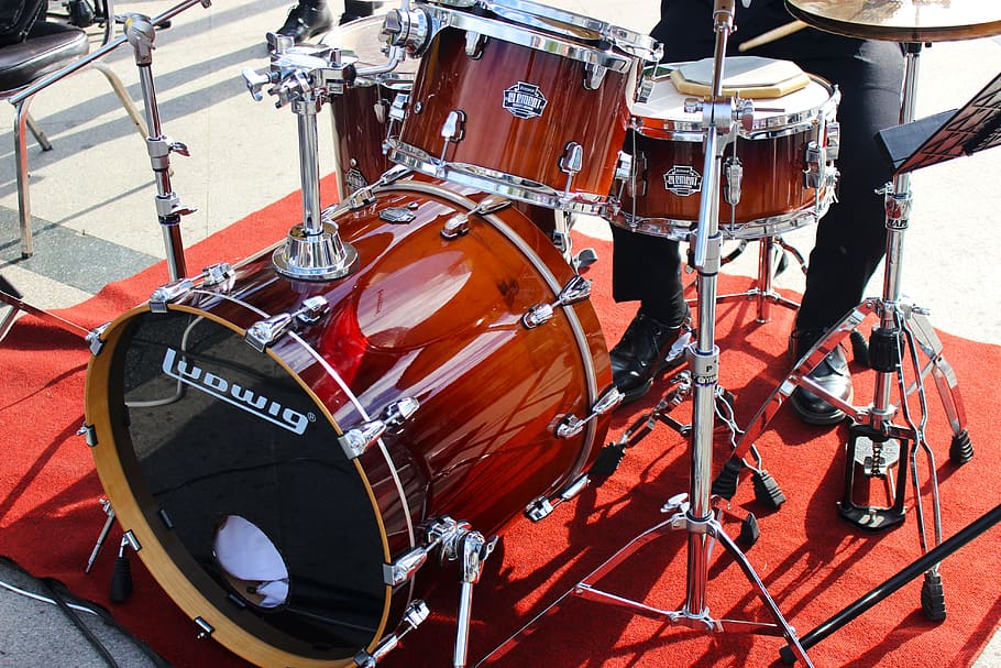 brown, ludwig drums, set, Drum Kit, Drums, Music, Instrument, Rock, music, instrument, kit
