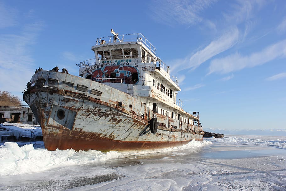 barco de pasajeros blanco, rusia, siberia, baikalsee, congelado, invierno, temperatura fría, embarcación náutica, transporte, agua