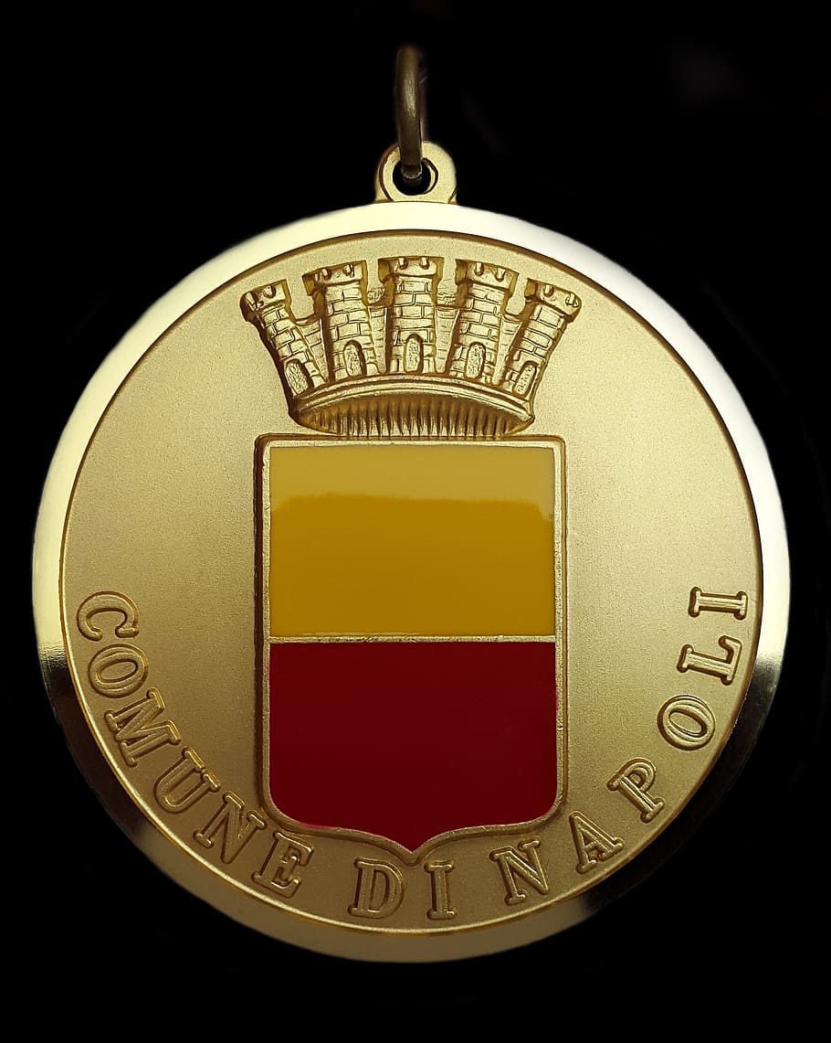 Order, Award, Gold, Coin, Badge, City, gold, coin, comune di napoli, red, yellow