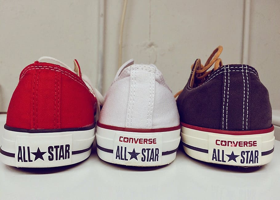 three, unpaired, converse, star sneakers, chucks, red, white, blue, patriotic, sneakers