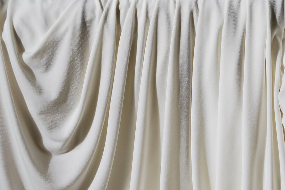 white textile, cloth, drape, drapes, folds, wrinkles, clothing, conceal, cream, white