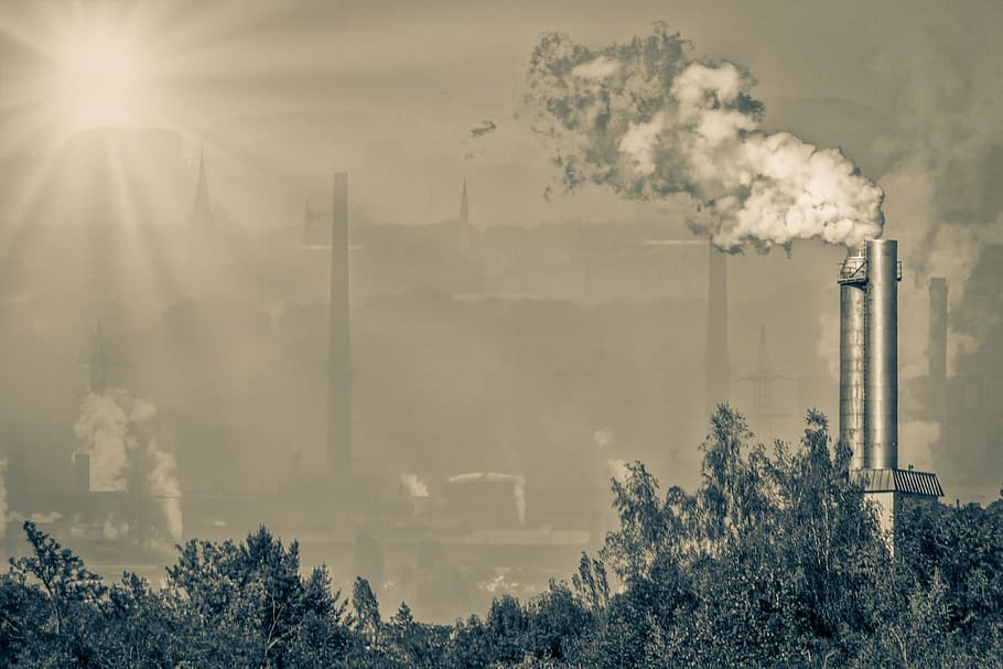 industria, chimenea, humo, planta de energía, fábrica, contaminación, protección del medio ambiente, energía, planta industrial, cielo
