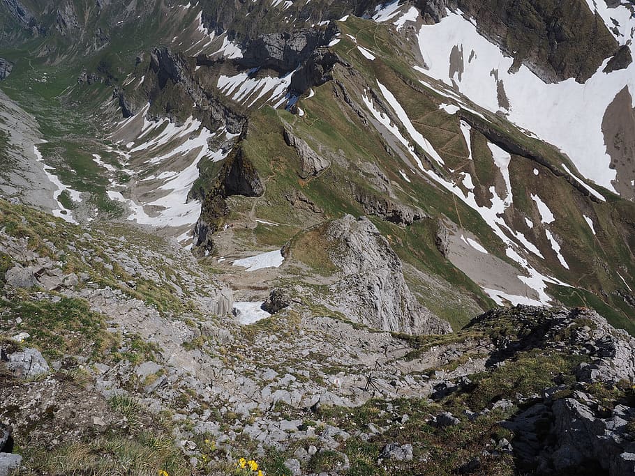 Steepness, Steep, Exposed, Trail, mountains, alpine, lenses ridge, climb, clamber, mountaineering