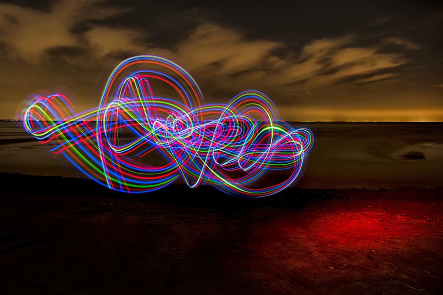 abstract, Light painting, various, light, night, multi Colored, backgrounds, blue, red, illuminated