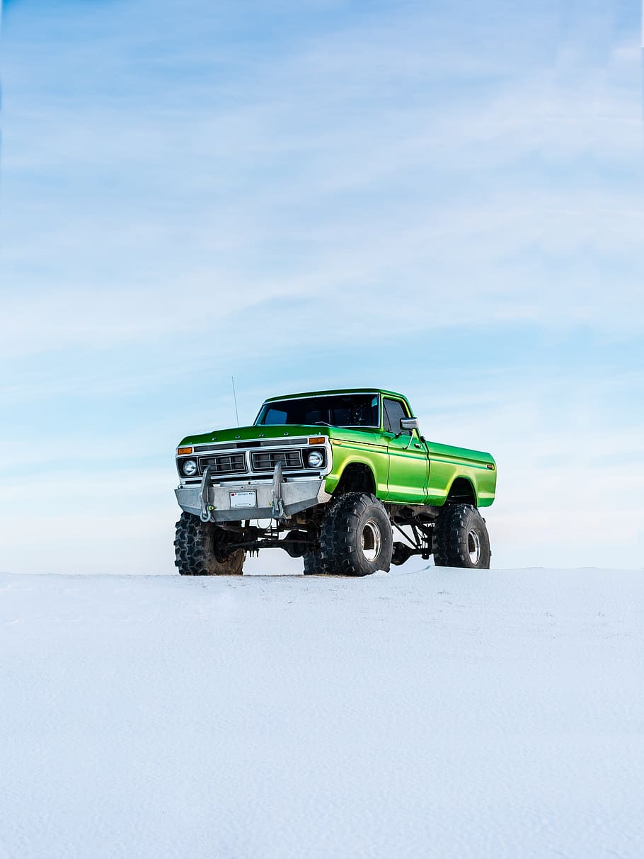 truk monster, 4x4, mobil, kendaraan, transportasi, perjalanan, petualangan, ban, mengambil, salju
