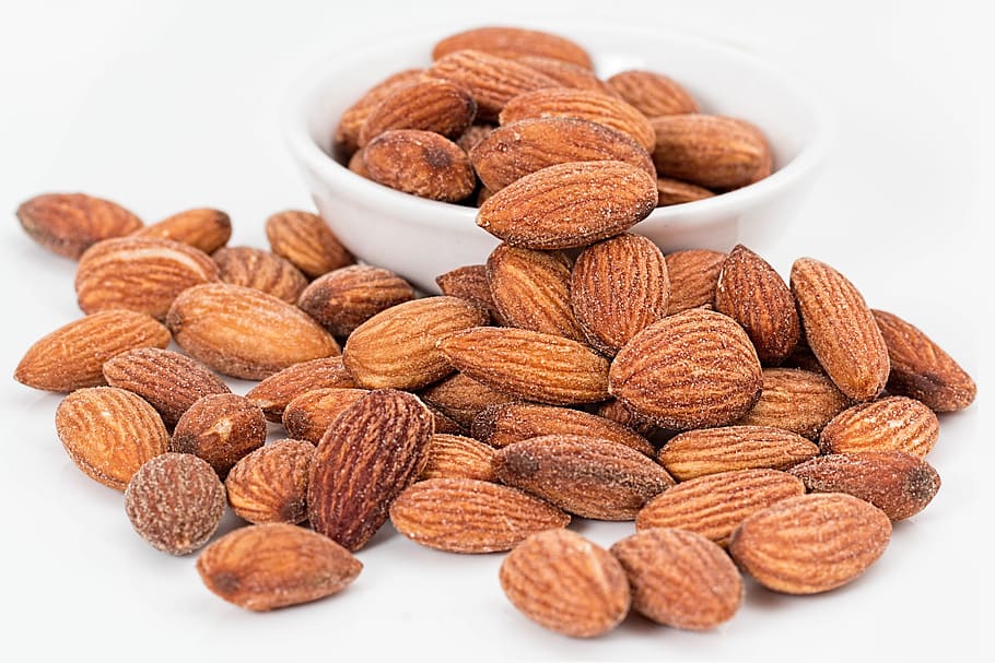pile, almond nuts, almonds, nuts, roasted, salted, roasted nuts, salted nuts, salty snack, snack