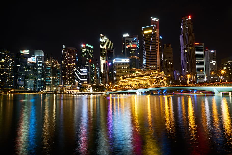 nighttime cityscapes, singapore, asian, travel, urban, architecture, beautiful, building, skyscraper, long exposure