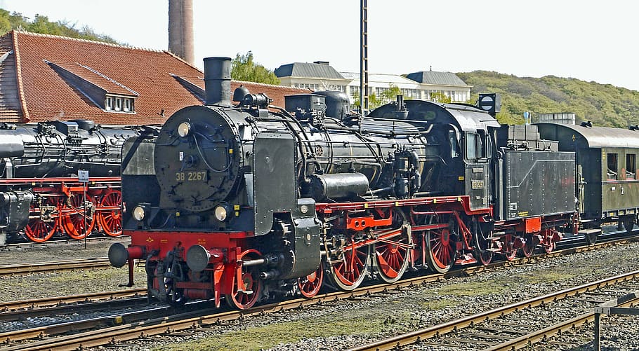 steam locomotives, railway museum, bochum-dahlhausen, operational, passenger train, blunderbuss, prussian, p8, br38, br 38
