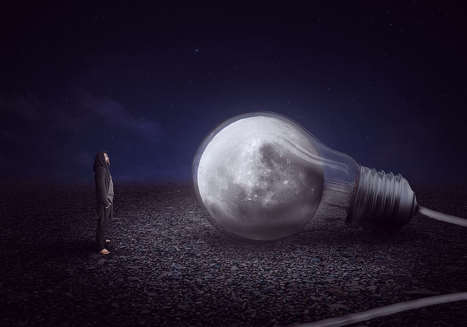 moon, lamp, story, fiction, cord, night, darkness, dark, atmosphere, lighting