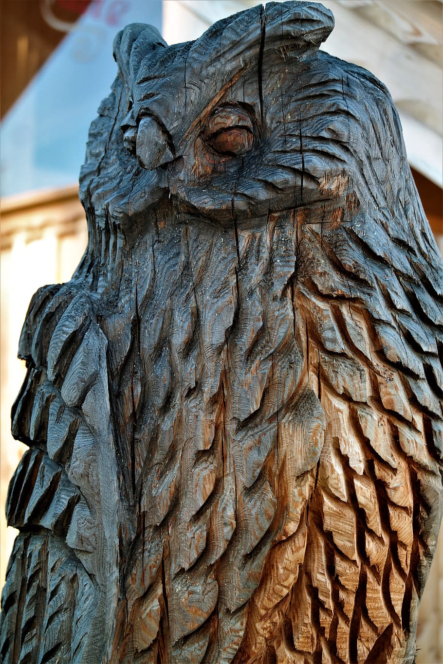 owl, wood, carving, figure, artwork, holzfigur, carved, bird, deco, wood carving