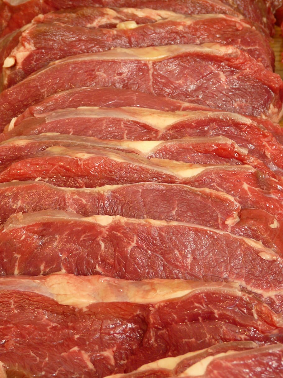 daging mentah, daging babi, cincang, daging, mentah, goreng, steak, makan, memotong, makanan