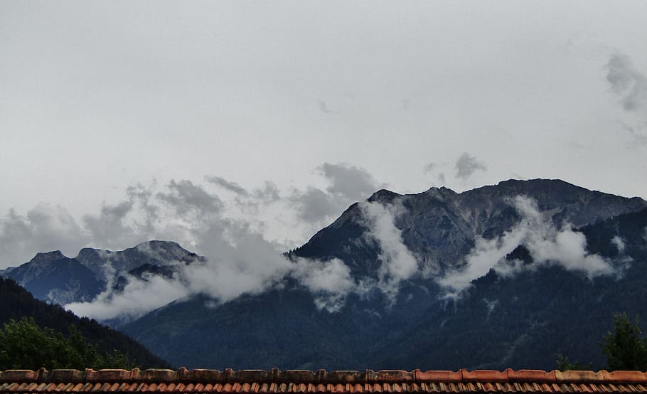 mountains, allgäu, weather, grey, clouds, low clouds, nature, outlook, mountain, sky