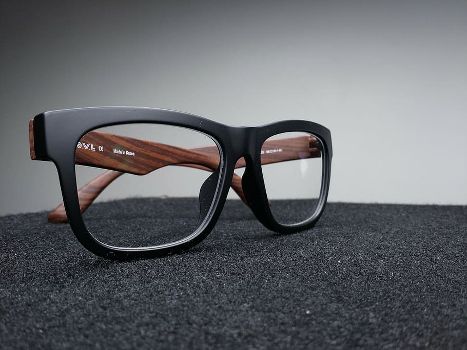 black framed eyeglasses, black, brown, framed, wayfarer, style, eyeglasses, textile, objects, sunglasses