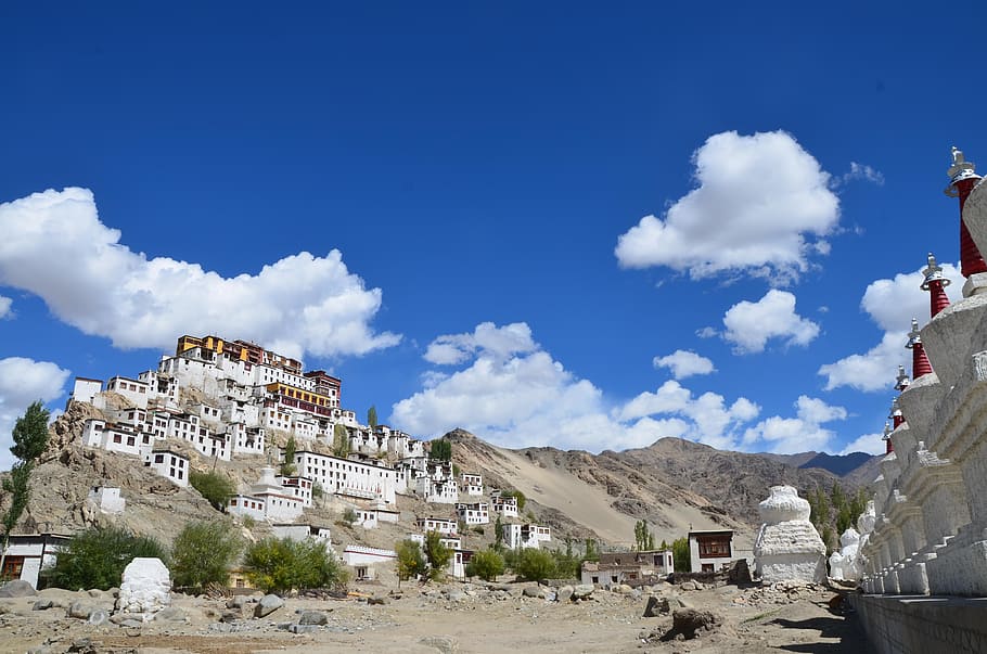 Pangong, Ladakh, Índia, himalaia, tibete, região de ladakh, gompa, montanha, vila, arquitetura