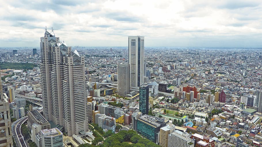 areal view, city buildings, daytime, japan, tokyo, skyscraper, building, city, urban, skyline