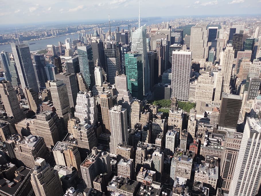 낮, 뉴욕, 엠파이어 스테이트 빌딩, 도시, 보기에서 도시 풍경, 도시 풍경, 건물 외관, 건축 된 구조, 건축물, 사무실 건물 외관