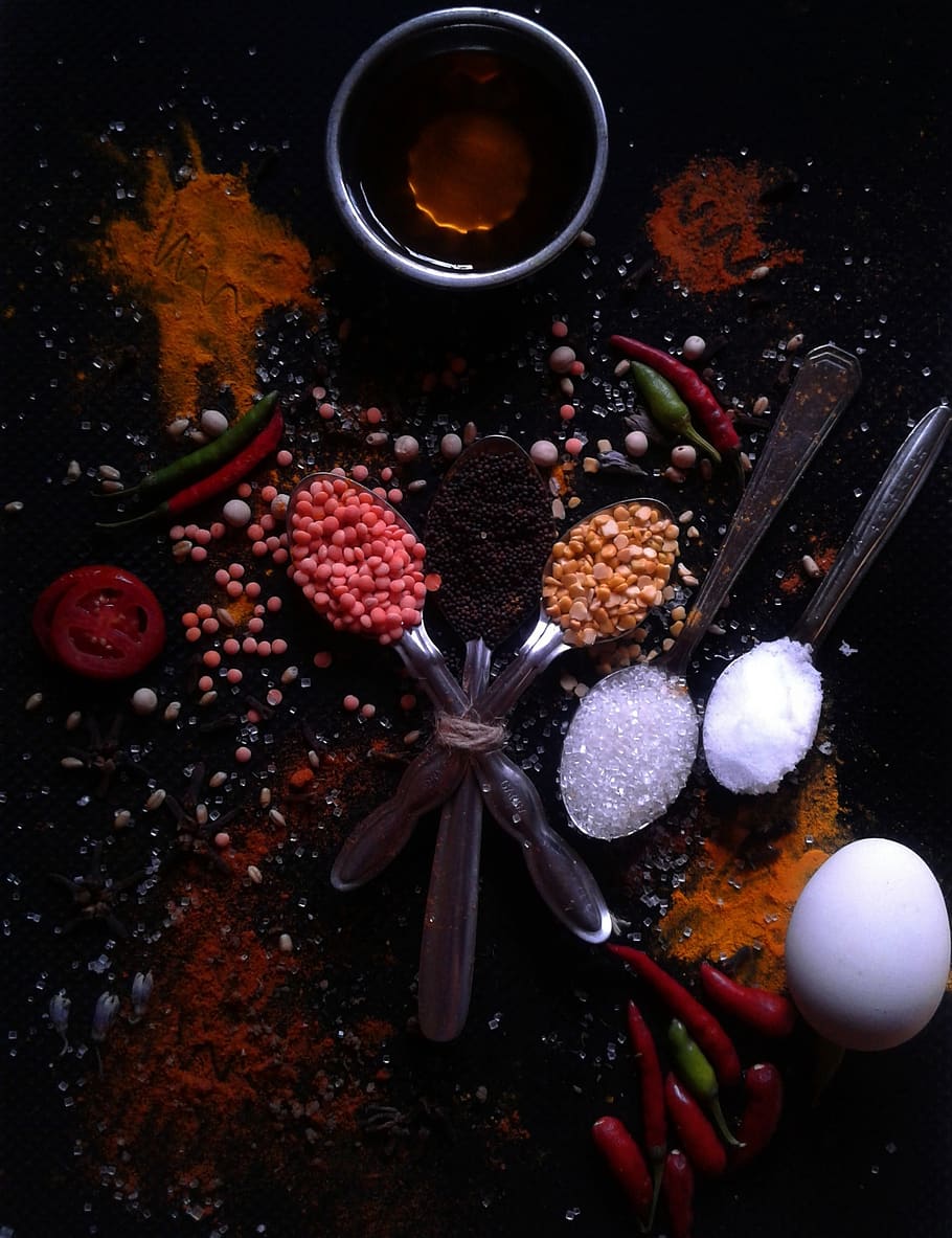 food, spicy, landscape, black, background, food and drink, high angle view, directly above, indoors, nature