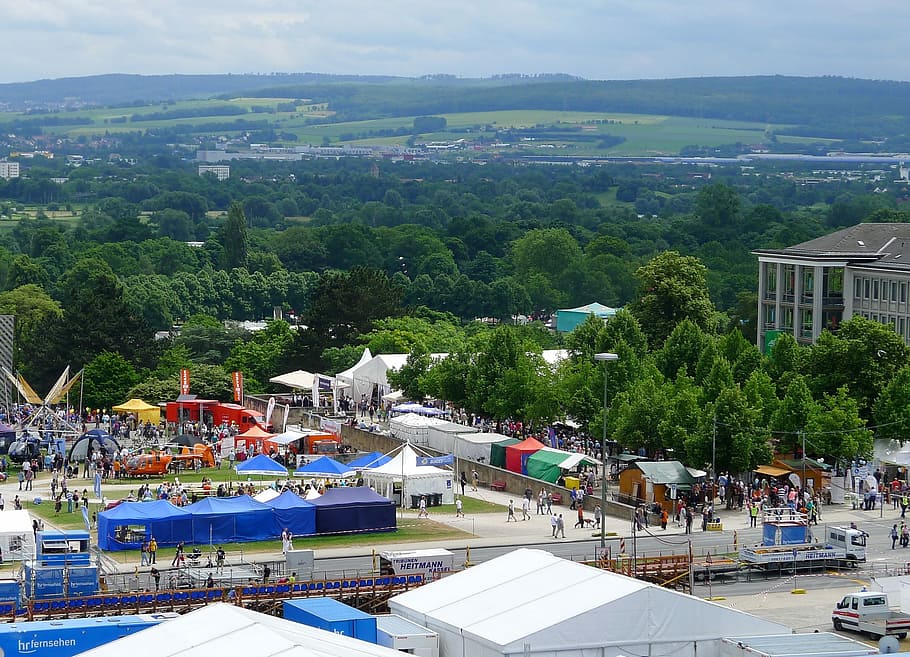 Folk, Festival, Kassel, Hesse, Germany, folk festival, hessian, friedrichsplatz, aerial view, marquee