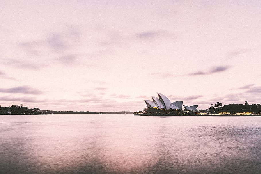 Sydney Opera House, Australia, laut, air, bangunan, kota, perkotaan, langit, awan, matahari terbenam