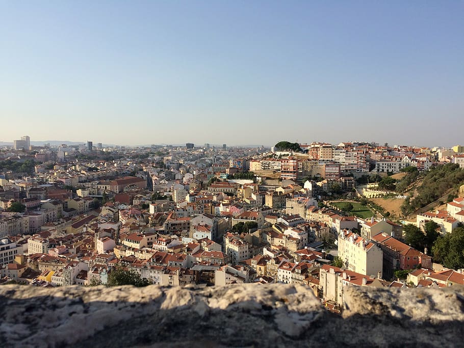 lisbon, city, portugal, view, urban landscape, uptown, monument, general view, buildings, roof