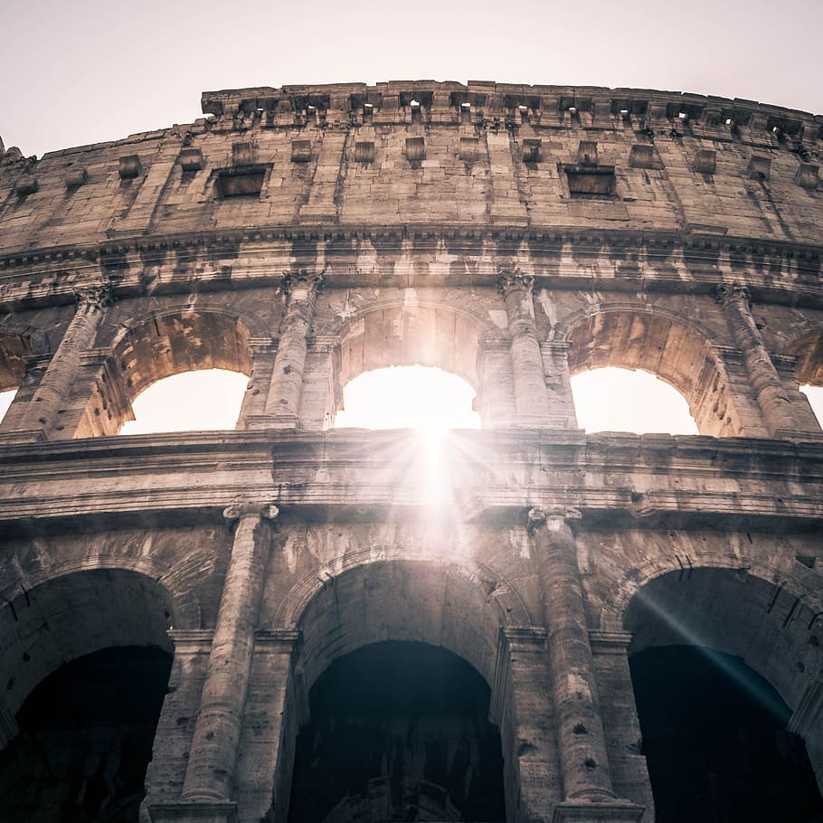 kolosseum, rome, architecture, romeriket, sun, italy, antiquity, antique rome, the colosseum, old