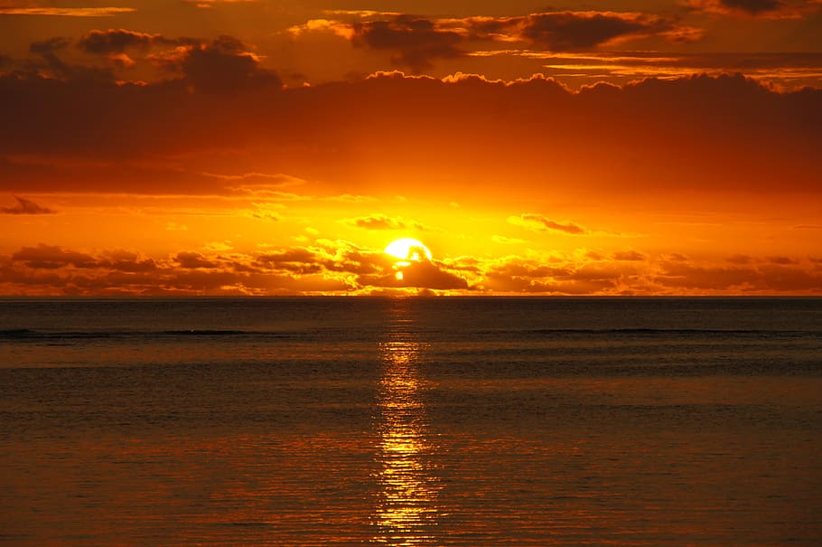 sunset, mauritius, beach, sundown, setting of the sun, evening, sky, relax, romantic, love