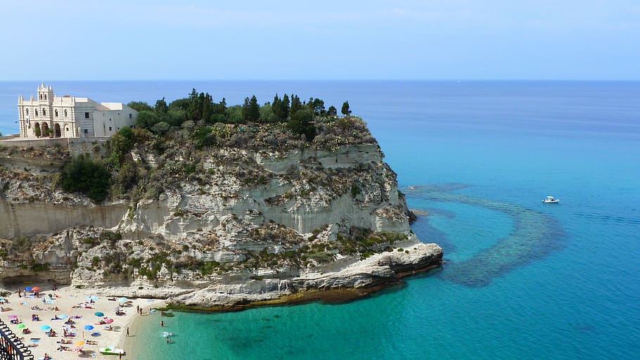 tyrrhenian sea, italy, calabria, tropea, cliffs, bay, beach, mediterranean, nature, rock