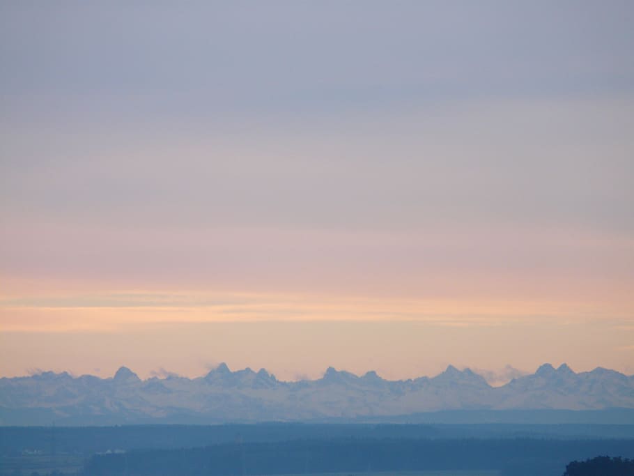 panorama, alpine, morgenstimmung, matahari terbit, pegunungan, kabur, lega, puncak, panorama alpine, kota