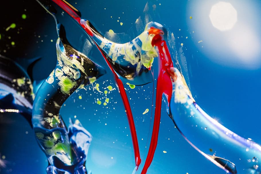 Space, Paint, blue, drop, splashing, water, liquid, nature, bubble, close-up