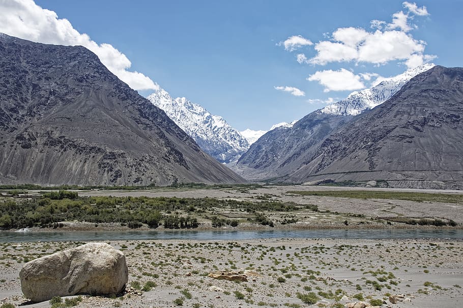 tajikistan, province of mountain-badakhshan, hindu kush, high mountains, pandsch river, pandsch valley, landscape, mountains, river, water