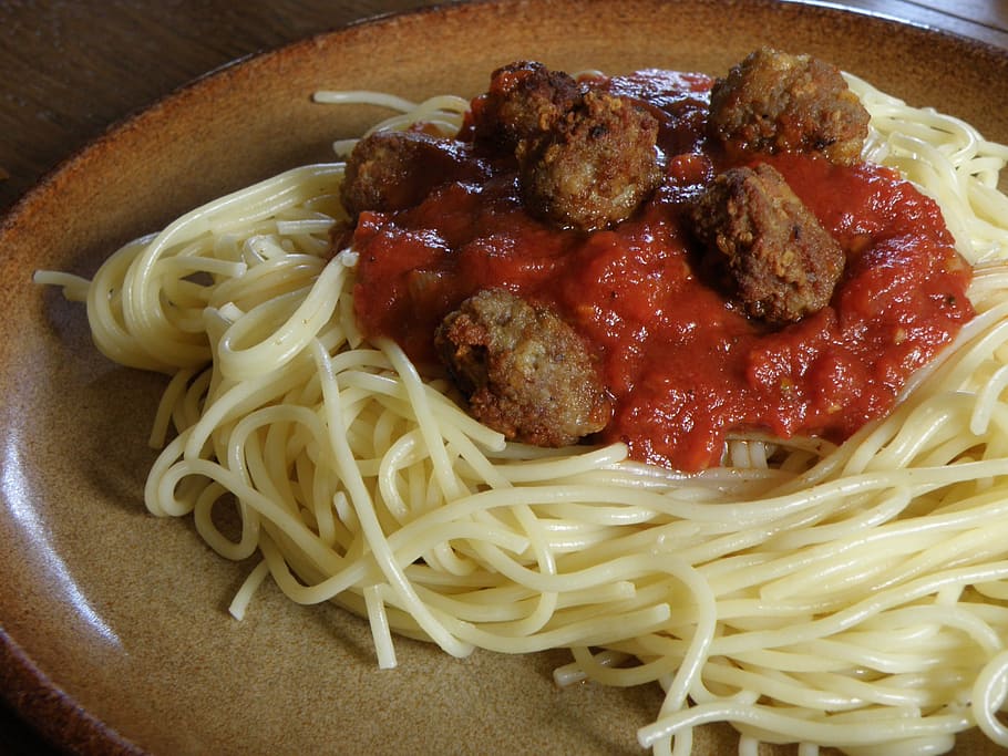 closeup, spaghetti food, Spaghetti, Meatballs, Pasta, Lunch, italian food, tomato sauce, food and drink, food