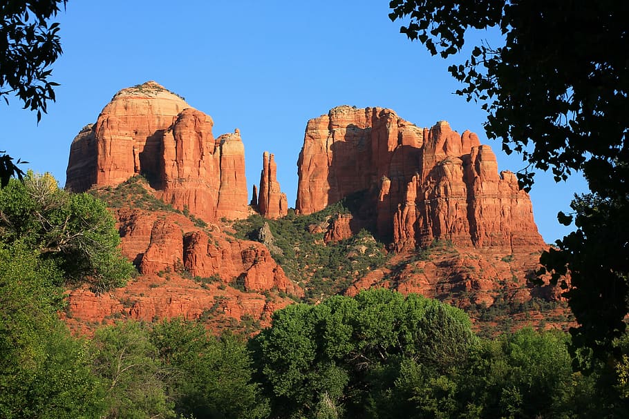 rocky, mountain, blue, sky, arizona, sedona, canyon, nature, landscape, rocks