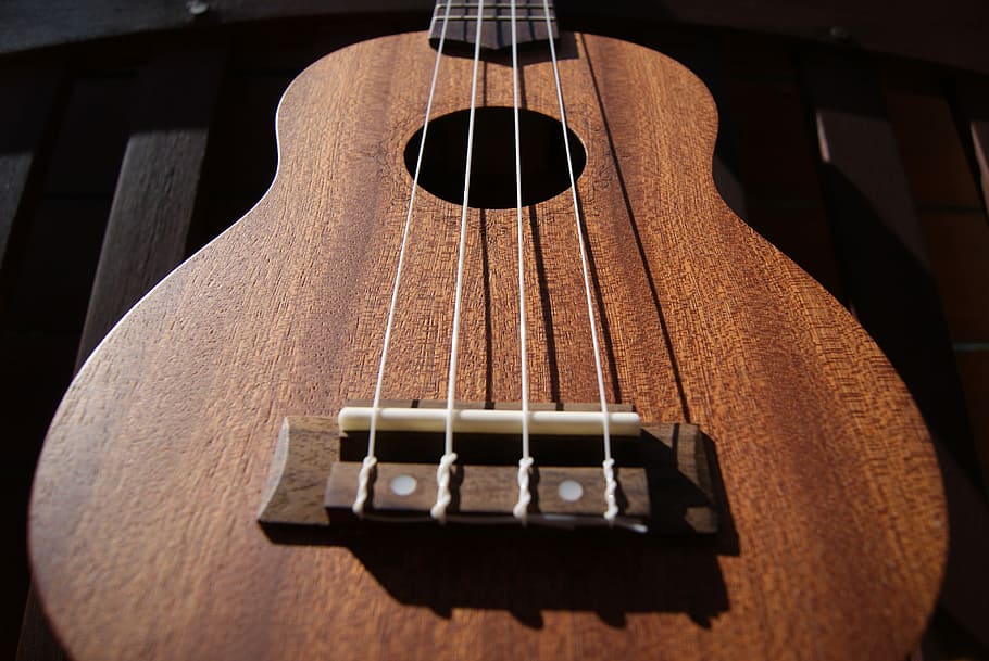 selective, focus photography, brown, classical, guitar, Ukulele, Music, Strings, Hollow, Wood