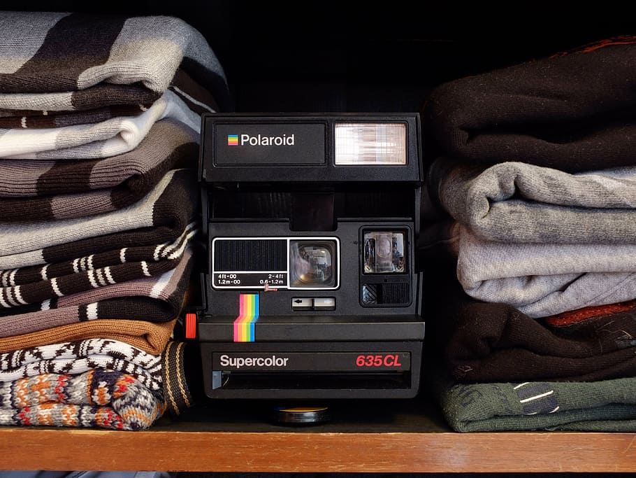 black, polaroid, supercolor, 635cl, instant, camera, assorted-color, textiles, fashion, analog