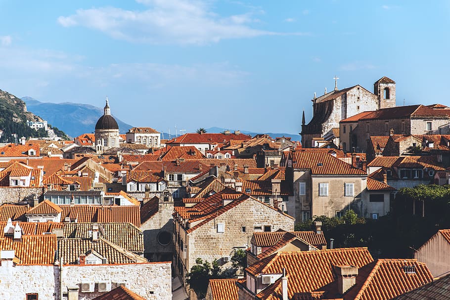 terracota naranja, tejas, tejados, croacia.Dubrovnik, usado, filmación, área para, rey, aterrizaje, ficticio