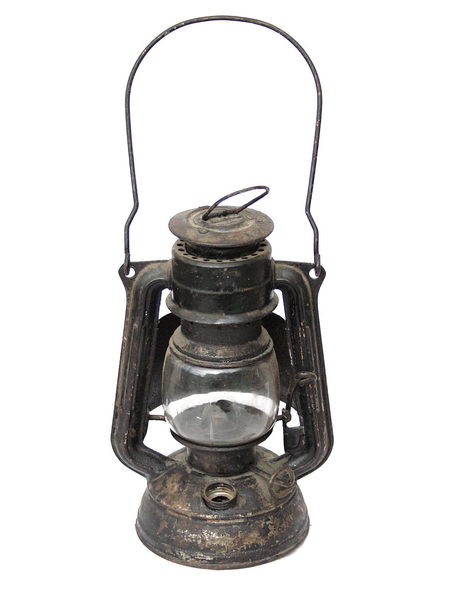kerosene lantern, white, background, antique, burn, glass, glow, isolated, kerosene, lamp