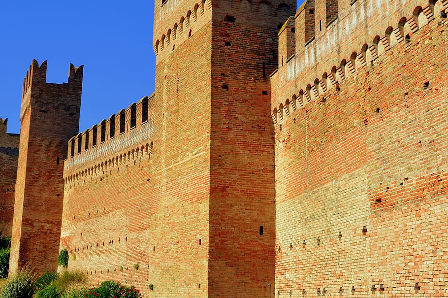 wall, bricks, castle, gradara, italy, fortress, barrier, architecture, built structure, building exterior