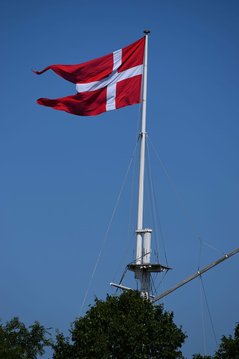 Bandera, danés, Dinamarca, Copenhague, rojo, patriotismo, azul, sin gente, día, cielo