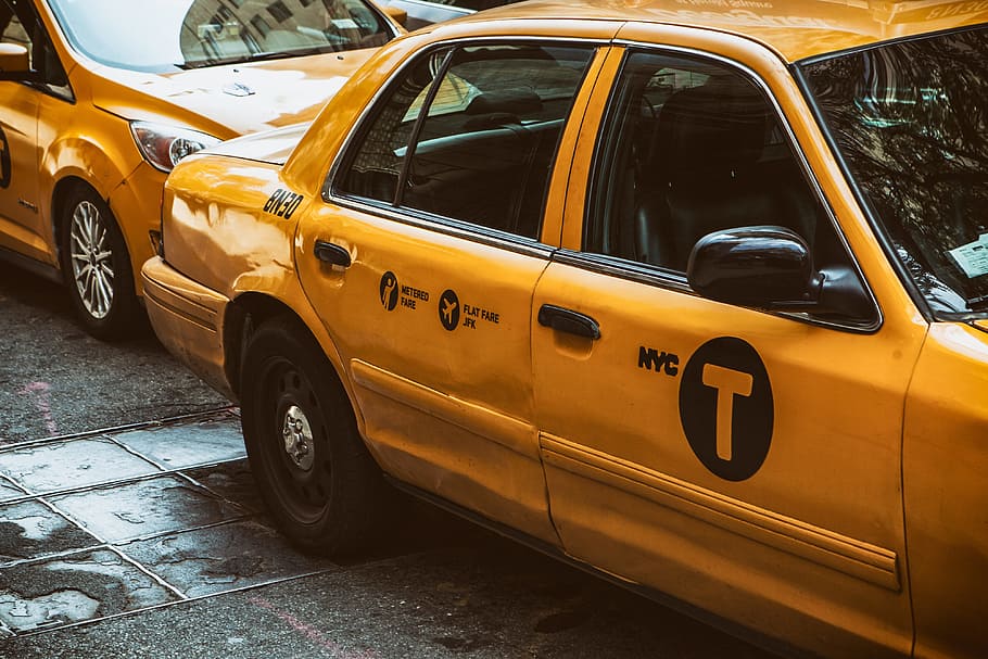 tiro, clássico, amarelo, novo, táxi de york, imagem, capturado, canon 5, 5d, New York Taxi