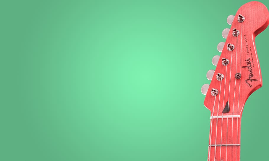 red, fender guitar headstock, music, guitar, two color combination, background, music background, copy space, musical instrument, string instrument