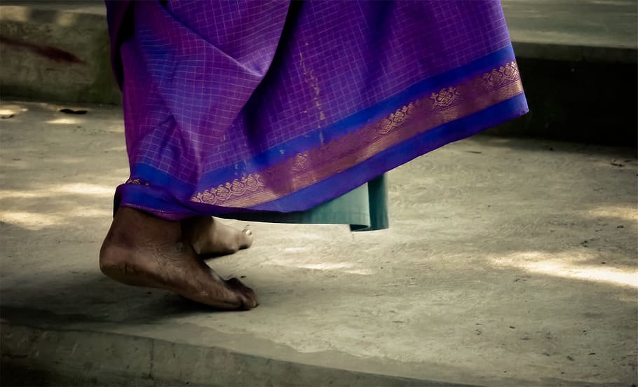 feet, purple, dress, concrete, low section, one person, human body part, real people, body part, human leg