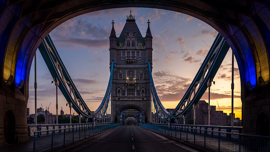 london, tower bridge, bridge, england, sunrise, architecture, built structure, bridge - man made structure, sky, transportation