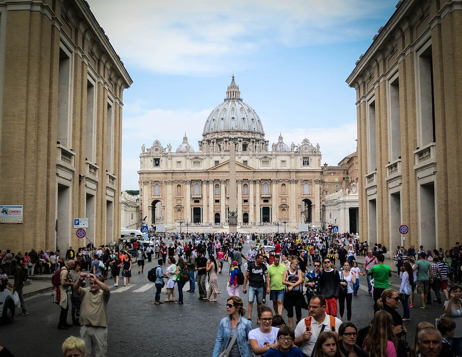 Vatican City, Rome, Italy, buildings, architecture, people, pedestrians, crowd, catholics, church