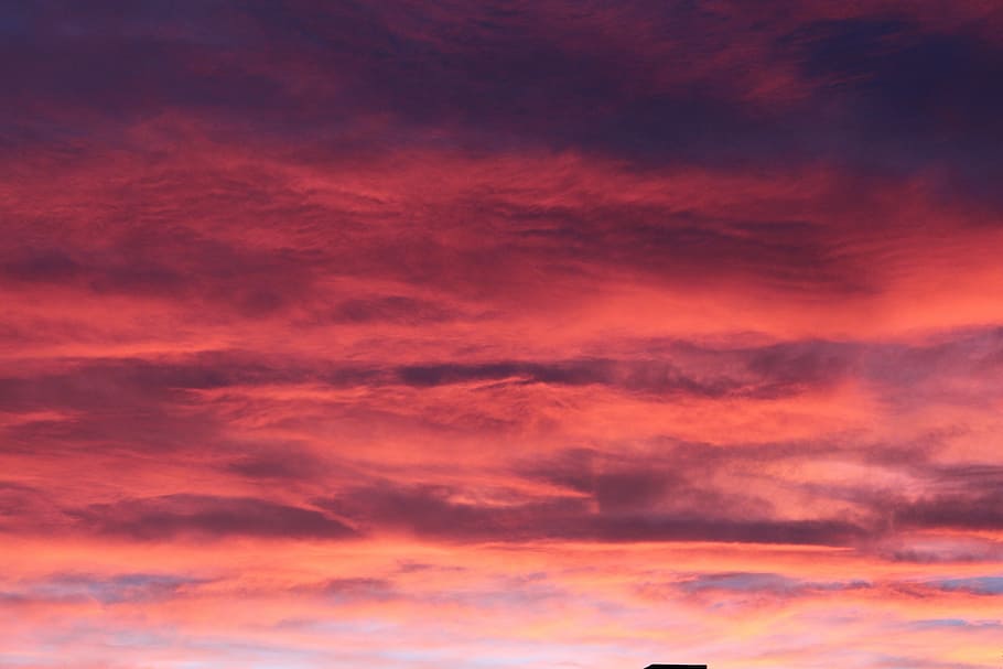 Nubes, puesta de sol, tarde, rojo, cielo, cielo dramático, nube - cielo, paisajes, fondos, color naranja