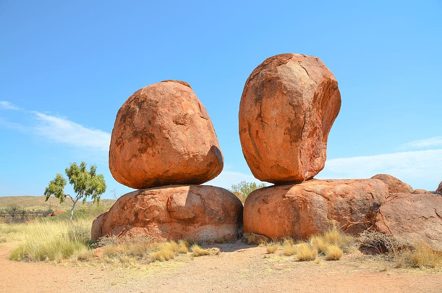 batu coklat, Devils Marbles, Karlu Karlu, Rock, rocks, australia, boulder, pedalaman, langit, pemandangan pedesaan