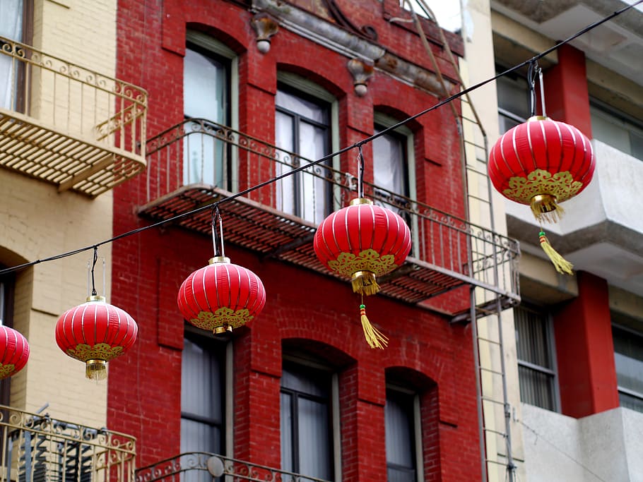 chinatown, san francisco, chinese, lanterns, red, california, asian, oriental, sightseeing, hanging
