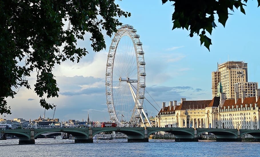 white perris wheel, london, eye, westminister, bridge, landmark, city, england, britain, thames
